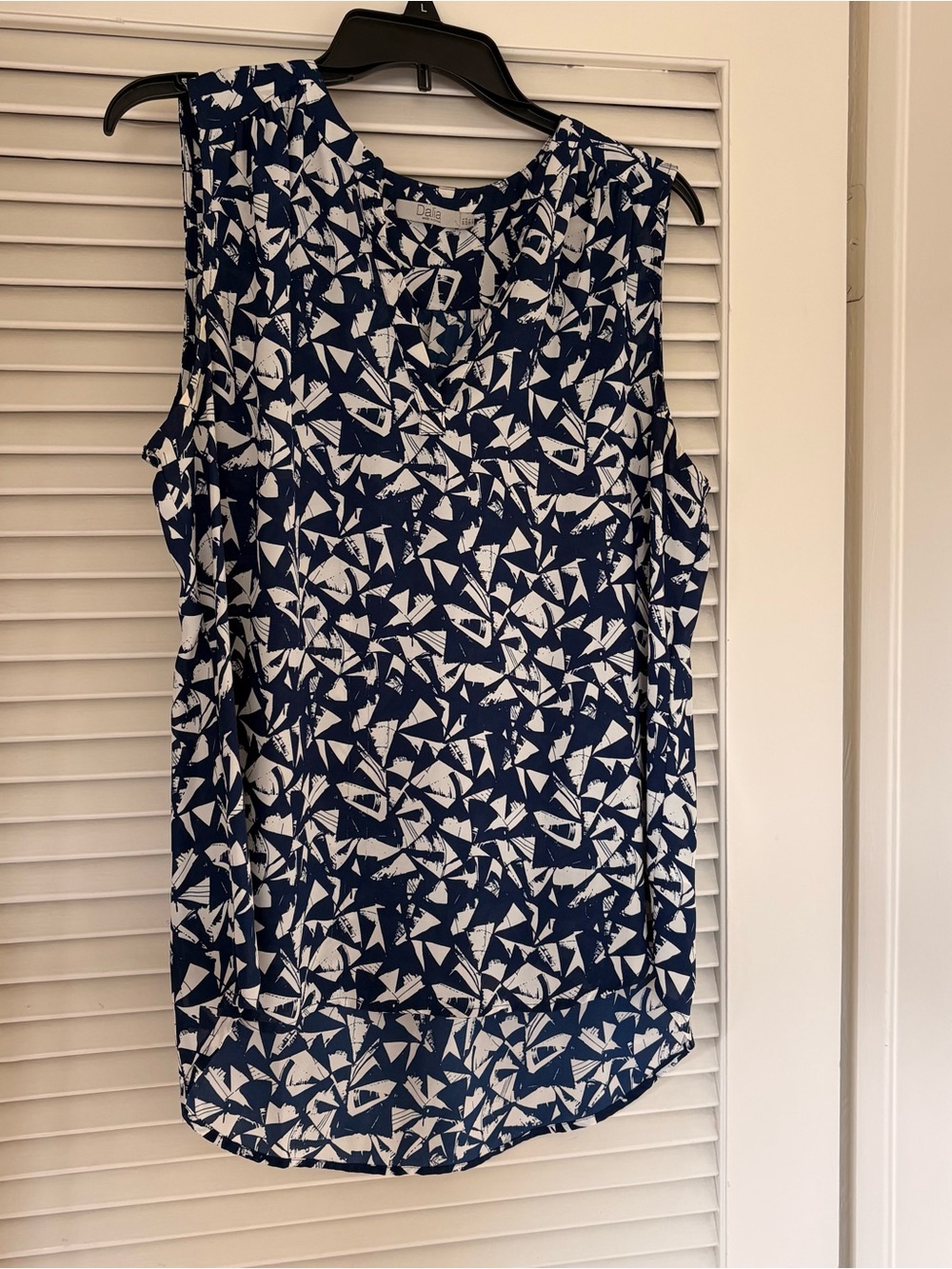 Sleeveless Navy & White Printed Blouse
